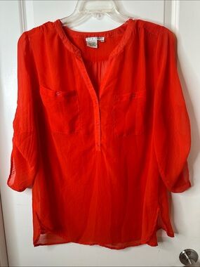 Fred David Bright Red Sheer Tunic Blouse